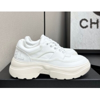 Top Grade Chanel Calfskin Leather and Suede Platform Sneakers White 2025 CH110103 1101036