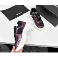 Best Product Chanel Calfskin Leather and Mesh Platform Sneakers Black/Purple CH110104 1101041