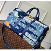Top Design Louis Vuitton Keepall Bandouliere 50 travel bag in Blue Denim M26117 2025