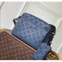 Most Popular Louis Vuitton Mens Trio Messenger Bag in Monogram Shadow Leather M27925 Navy Blue 2025