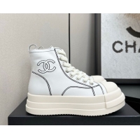 Most Popular Chanel Calfskin Leather High Top Platform Sneakers White 2025 CH110105 1101050