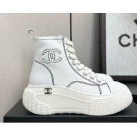 Sophisticated Chanel Calfskin Leather High Top Platform Sneakers White 2025 CH110106