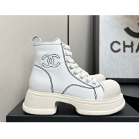 Stylish Chanel Calfskin Leather High Top Platform Sneakers White 2025 CH110107 1101053