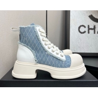Durable Chanel Quilted Denim and Fringe High Top Platform Sneakers Light Blue 2025 CH110108
