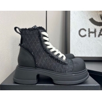 Perfect Chanel Quilted Denim and Fringe High Top Platform Sneakers Black2 2025 CH110108