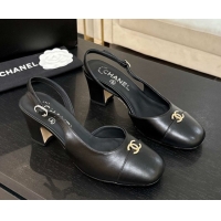 Shop Cheap Chanel Lambskin and Calfskin Leather Slingback Pumps 6.5cm with Strass CC Black 2025 CH110301