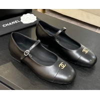 Grade Quality Chanel Lambskin and Calfskin Leather Mary Janes Ballets Flat with Strass CC Black 2025 CH110301