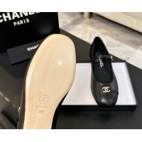 Grade Quality Chanel Lambskin and Calfskin Leather Mary Janes Ballets Flat with Strass CC Black 2025 CH110301