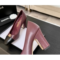 Discount Chanel Lambskin Leather Pumps 9cm with CC Tag Burgundy 2025 G46441 2