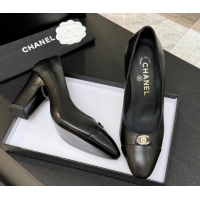 Grade Chanel Lambskin Leather Pumps 9cm with CC Tag Black 2025 G46441 2
