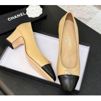 Good Looking Chanel Lambskin Leather Pumps 6.5cm with CC Tag Beige 2025 G46441