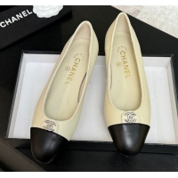 Luxury Cheap Chanel Lambskin Leather Ballets Flat with CC Tag White 2025 G46441