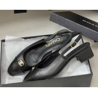 Stylish Chanel Lambskin Leather Slingbacks Pumps 3.5cm with CC Tag Black 2025 G46441