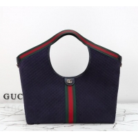 Luxury Cheap Gucci Giglio Large Tote Bag in GG Suede 853971 Dark Blue 2025