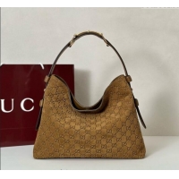 Most Popular Gucci Beatrix GG Suede medium tote bag 850926 Brown 2025