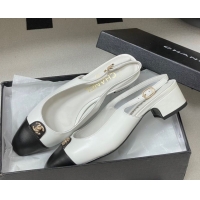 Sophisticated Chanel Lambskin Leather Slingbacks Pumps 3.5cm with CC Tag White G46441 1103028