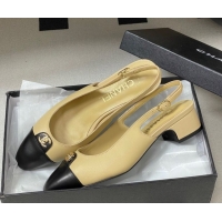 Purchase Chanel Lambskin Leather Slingbacks Pumps 3.5cm with CC Tag Beige G46441 1103029