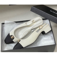 Pretty Style Chanel Tweed & Grosgrain Slingbacks Pumps 3.5cm with CC Tag White 2025 G46441 1103030