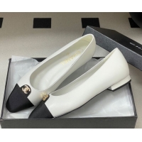 Stylish Chanel Lambskin & Grosgrain Ballets Flat with CC Tag White 2025 G46441 1103034