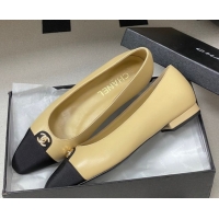 Grade Quality Chanel Lambskin & Grosgrain Ballets Flat with CC Tag Beige 2025 G46441 1103035
