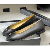 Stylish Chanel Lambskin Leather Ballets Flat with CC Tag and Round Toe Black 2025 G46441 1103036