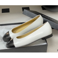 Buy Luxury Chanel Lambskin Leather Ballets Flat with CC Tag and Round Toe White 2025 G46441 1103037