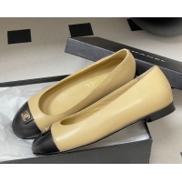 Best Grade Chanel Lambskin Leather Ballets Flat with CC Tag and Round Toe Beige 2025 G46441 1103038