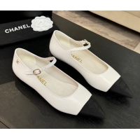 Good Looking Chanel Lambskin & Grosgrain Pointed Mary Janes Ballet Flats White 2025 G46849 1103041