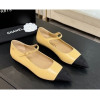 Lowest Cost Chanel Lambskin & Grosgrain Pointed Mary Janes Ballet Flats Beige Yellow 2025 G46849 1103043