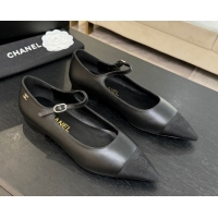 Unique Style Chanel Lambskin & Grosgrain Pointed Mary Janes Ballet Flats Black G46849 1103044