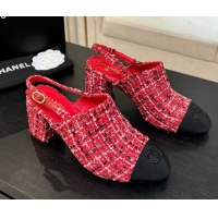Best Price Chanel Cotton Tweed & Grosgrain Slingbacks Pump 6.5cm Red2 G46865 1103046
