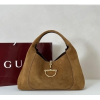 Top Quality Gucci Softbit Suede Maxi Shoulder Bag with Oversized Half Horsebit 837466 Brown 2025