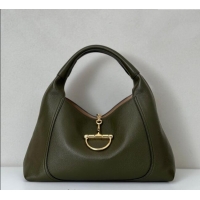 Luxury Cheap Gucci Softbit Leather Maxi Shoulder Bag with Oversized Half Horsebit 837466 Khaki 2025