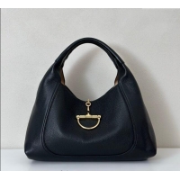 Best Price Gucci Softbit Leather Maxi Shoulder Bag with Oversized Half Horsebit 837466 Black 2025