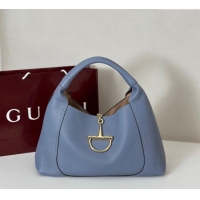 Super Quality Gucci Softbit Leather Maxi Shoulder Bag with Oversized Half Horsebit 837466 Light Blue 2025