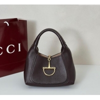 Buy Discount Gucci Softbit Leather Medium Shoulder Bag with Oversized Half Horsebit 837467 Dark Brown 2025