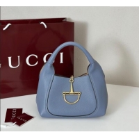 Best Design Gucci Softbit Leather Medium Shoulder Bag with Oversized Half Horsebit 837467 Light Blue 2025