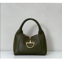 Luxury Discount Gucci Softbit Leather Medium Shoulder Bag with Oversized Half Horsebit 837467 Khaki 2025