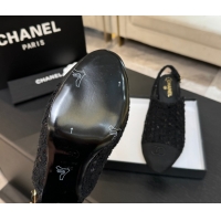 Good Quality Chanel Cotton Tweed & Grosgrain Slingbacks Pump 6.5cm Black/Glitter 2025 G46865 1103050