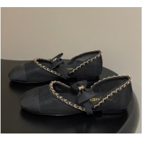 Pretty Style Chanel Mesh & Grosgrain Mary Janes Ballets Flat with Bow and Chain Black 2025 G46701 1103055