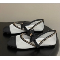 Durable Chanel Mesh & Grosgrain Mary Janes Ballets Flat with Bow and Chain White 2025 G46701 1103056