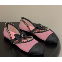 Good Quality Chanel Mesh & Grosgrain Mary Janes Ballets Flat with Bow and Chain Pink 2025 G46701 1103057