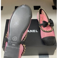 Good Quality Chanel Mesh & Grosgrain Mary Janes Ballets Flat with Bow and Chain Pink 2025 G46701 1103057