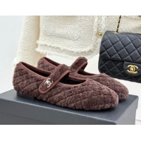 Best Grade Chanel Quilted Wool Mary Janes Ballets Flat Brown 2025 CH110301 1103058