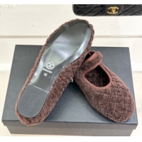 Best Grade Chanel Quilted Wool Mary Janes Ballets Flat Brown 2025 CH110301 1103058