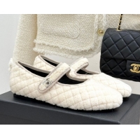 Good Product Chanel Quilted Wool Mary Janes Ballets Flat White 2025 CH110301 1103061
