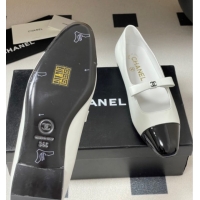 Chanel Lambskin and Patent Leather Mary Janes Ballet Flats with Bow White 2025 CH110302 1103067