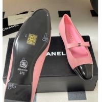 Sumptuous Chanel Lambskin and Patent Leather Mary Janes Ballet Flats with Bow Pink 2025 CH110302 1103069