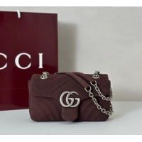 Famous Brand Gucci GG Marmont Small shoulder bag in Suede 837280 Dark Brown 2025