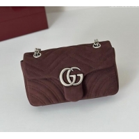 Famous Brand Gucci GG Marmont Small shoulder bag in Suede 837280 Dark Brown 2025